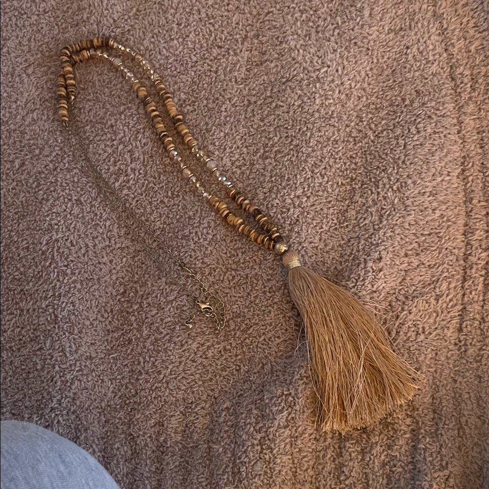 Brown Beaded Necklace with Tassel